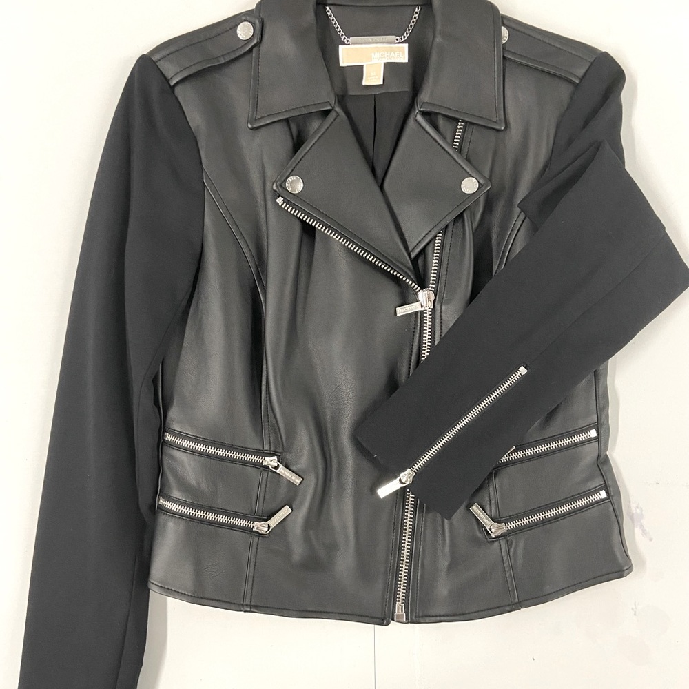 Michael Kors Black Faux Leather Moto Jacket.  Like new! Smoke free home.
